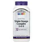 21st Century, Triple Omega Complex 3-6-9, 90 мягких желатиновых капсул с кишечнорастворимой оболочкой
