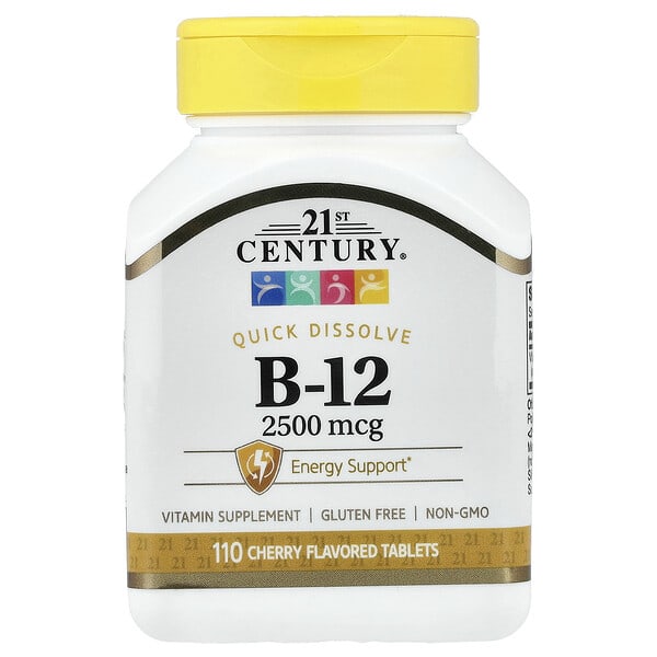 cen27112_v_62.jpg 21st Century, витамин B12, с вишневым вкусом, 2500 мкг, 110 таблеток