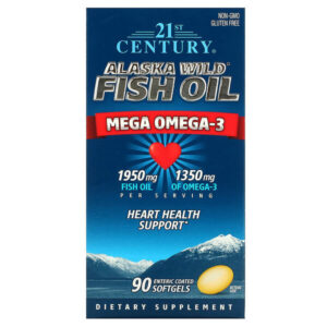 21st Century, Alaska Wild, рыбий жир с мега-количеством омега-3, 90 капсул, покрытых кишечнорастворимой оболочкой