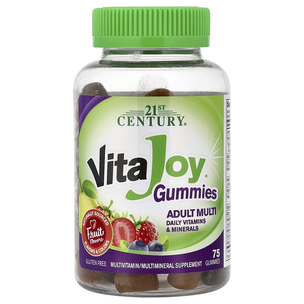 cen27617_v_32.jpg 21st Century, VitaJoy®, мультивитамины для взрослых, со вкусом фруктов, 75 жевательных конфет