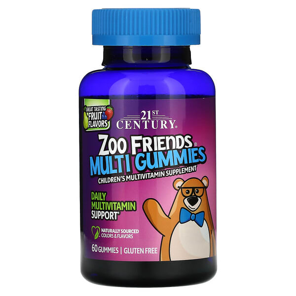 cen27619_v_8.jpg 21st Century, Zoo Friends, мультивитамины, фрукты, 60 жевательных таблеток