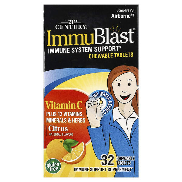 cen27696_v_107.jpg 21st Century, ImmuBlast®, витамин C, цитрус, 32 жевательные таблетки