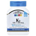 21st Century, витамин K2, 100 мкг, 110 вегетарианских капсул