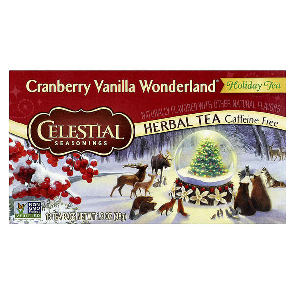 ces52785_v_40.jpg Holiday Herbal Tea, Cranberry Vanilla Wonderland®, без кофеина, 18 чайных пакетиков, 38 г (1,3 унции) — Celestial Seasonings