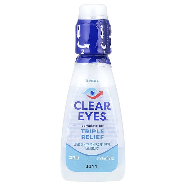 cey25433_v_29.jpg Clear Eyes, Triple Action, увлажняющие / снимающие покраснение капли для глаз, 15 мл (0,5 жидк. унц.)