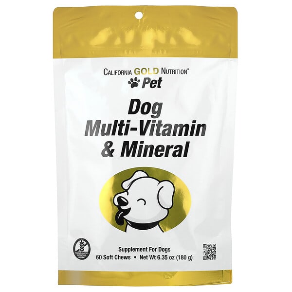 cfa02540_v_9.jpg Pet, мультивитамины и минералы для собак, 60 жевательных таблеток, 180 г (6,35 унции) — California Gold Nutrition