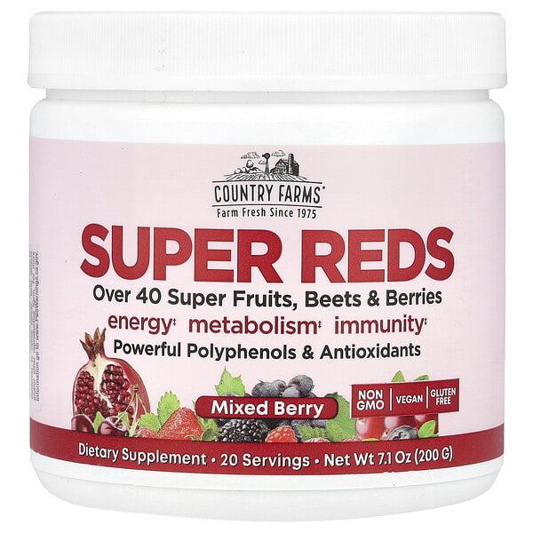 cfm09879_v_39.jpg Super Reds, смесь фруктов, корнеплодов и ягод, со вкусом ягодного ассорти, 200 г (7,1 унции) — Country Farms