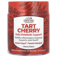 Tart Cherry, ежедневная поддержка метаболизма, вишня, 60 жевательных таблеток (200 мг в 1 жевательной мармеладке) — Country Farms