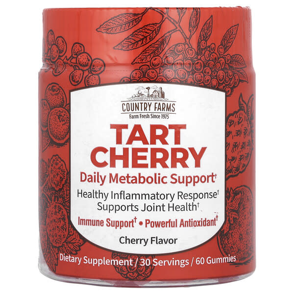 cfm13328_v_8.jpg Tart Cherry, ежедневная поддержка метаболизма, вишня, 60 жевательных таблеток (200 мг в 1 жевательной мармеладке) — Country Farms