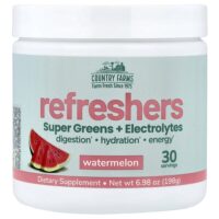 Refreshers, суперзелень и электролиты, со вкусом арбуза, 198 г (6,98 унции) — Country Farms