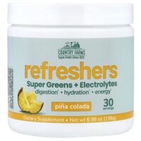 Refreshers, суперзелень и электролиты, со вкусом пина колады, 198 г (6,98 унции) — Country Farms