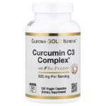 Curcumin C3 Complex®, комплекс куркумина из куркумы с экстрактом чёрного перца BioPerine®, повышенная биодоступность, 120 растительных капсул — California Gold Nutrition