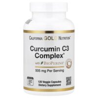 Curcumin C3 Complex®, комплекс куркумина из куркумы с экстрактом чёрного перца BioPerine®, повышенная биодоступность, 120 растительных капсул — California Gold Nutrition