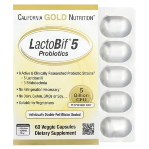 LactoBif® 5, пробиотики, 5 млрд КОЕ, 60 растительных капсул — California Gold Nutrition