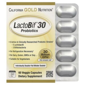 LactoBif® 30, пробиотики, 30 млрд КОЕ, 60 растительных капсул — California Gold Nutrition