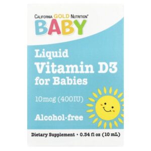 витамин D3 для детей в каплях, 10 мкг (400 МЕ), 10 мл — California Gold Nutrition