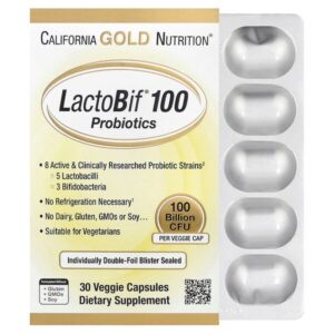 LactoBif® 100, пробиотики, 100 млрд КОЕ, 30 растительных капсул — California Gold Nutrition
