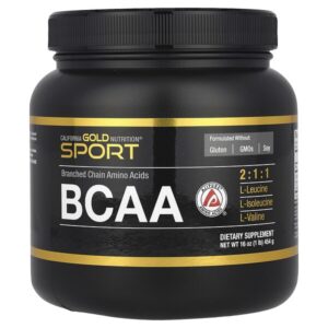 Sport, BCAA в порошке, аминокислоты с разветвлённой цепью AjiPure® с L-лейцином, L-изолейцином и L-валином, 454 мг (1 фунт) — California Gold Nutrition