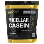 Sport, мицеллярный казеин, без добавок, медленное усвоение, 454 г (16 унций) — California Gold Nutrition