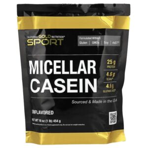 Sport, мицеллярный казеин, без добавок, медленное усвоение, 454 г (16 унций) — California Gold Nutrition