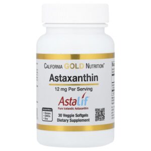 астаксантин, чистый исландский продукт AstaLif, 12 мг, 30 растительных мягких таблеток — California Gold Nutrition