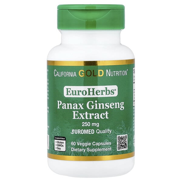 cgn01114_v_189.jpg EuroHerbs®, экстракт женьшеня, качество Euromed, 250 мг, 60 растительных капсул — California Gold Nutrition