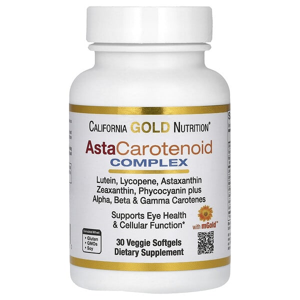 cgn01206_v_73.jpg AstaCarotenoid, комплекс с лютеином, ликопином, астаксантином и витамином A, 30 вегетарианских капсул — California Gold Nutrition
