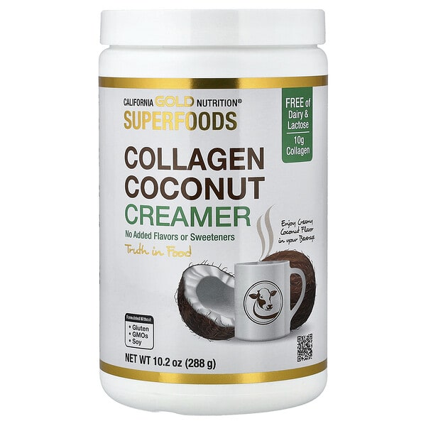 cgn01208_v_129.jpg Superfoods, кокосовые сливки с коллагеном и сухим органическим кокосовым молоком, гидролизованным коллагеном, органическим тапиоковым мальтодекстрином и экстрактом бамбука, без подсластителей, 288 г — California Gold Nutrition