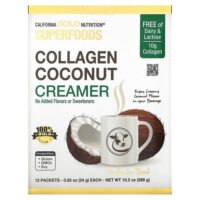 Superfoods, кокосовые сливки с коллагеном, с органическим сухим кокосовым молоком и пептидами гидролизованного коллагена, без подсластителей, 12 пакетиков по 24 г (0,85 унции) — California Gold Nutrition