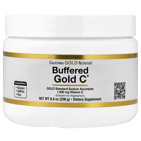 cgn01235_v_127.jpg Buffered Gold C®, некислый витамин C в порошке, аскорбат натрия, 238 г (8,4 унции) — California Gold Nutrition