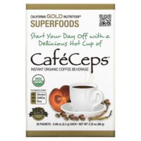 CafeCeps, сертифицированный органический растворимый кофе с порошком из грибов кордицепс и рейши, 30 пакетиков по 2,2 г (0,08 унции) — California Gold Nutrition