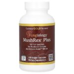 Fungiology, MushRex Plus, комплекс из 10 грибов полного спектра с агариком, чагой, кордицепсом и ежовиком гребенчатым, 120 капсул Plantcaps — California Gold Nutrition