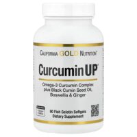 CurcuminUP™ с комплексом куркумина и омега-3, маслом из семян чёрного тмина, босвеллией и имбирём, 90 капсул из рыбьего желатина — California Gold Nutrition