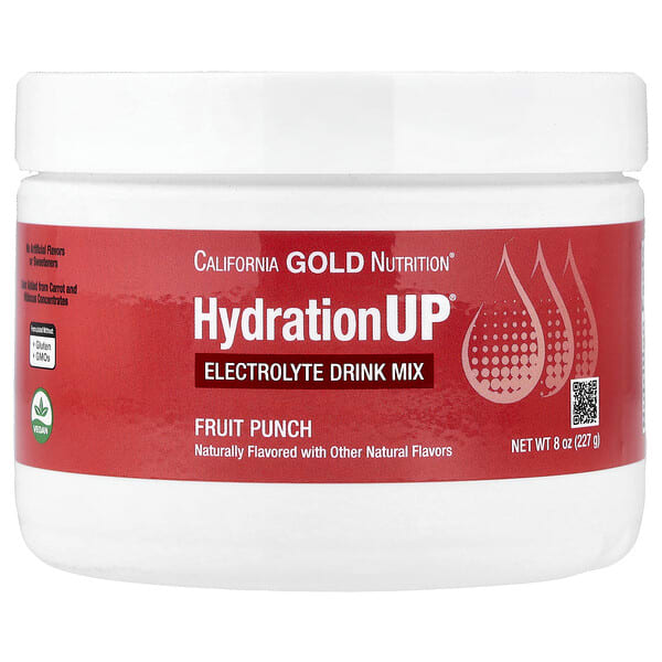cgn01747_v_62.jpg Beverces, HydrationUP®, смесь для приготовления электролитического напитка с кальцием, калием, витамином C и витамином E, фруктовый пунш, 227 г (8 унций) — California Gold Nutrition
