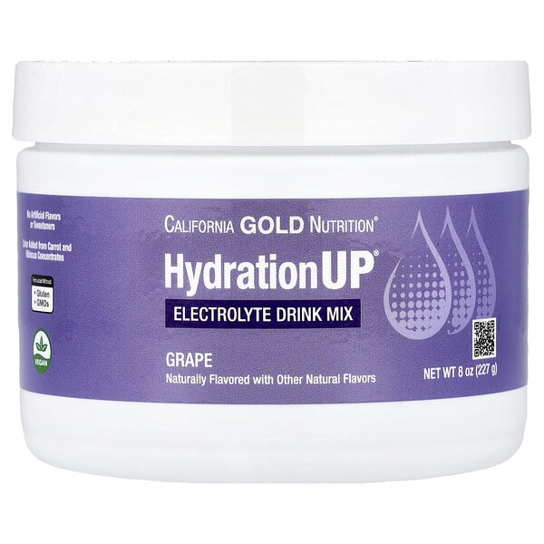 cgn01749_v_80.jpg HydrationUP®, смесь для приготовления электролитического напитка с кальцием, калием, витамином C и витамином E, со вкусом винограда, 227 г (8 унций) — California Gold Nutrition