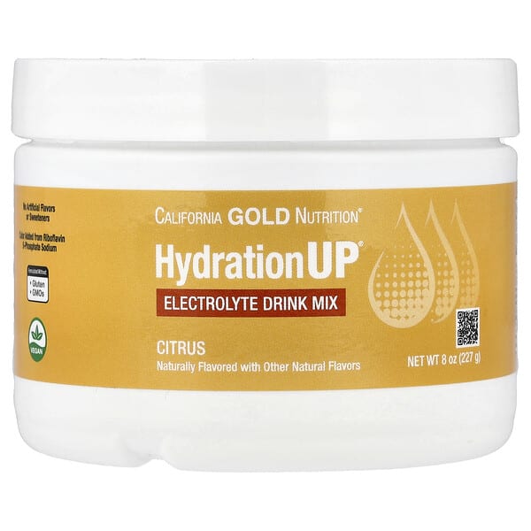 cgn01750_v_139.jpg HydrationUP®, смесь для приготовления напитка с электролитами, с кальцием, калием, витаминами C и E, со вкусом цитрусовых, 227 г (8 унций) — California Gold Nutrition