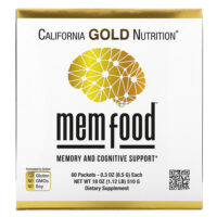 MEM Food, добавка для поддержки памяти и когнитивных функций со смесью MEM, L-серином, органическим ежовиком гребенчатым и порошком из сока голубики, 60 пакетиков по 8,5 г (0,3 унции) — California Gold Nutrition