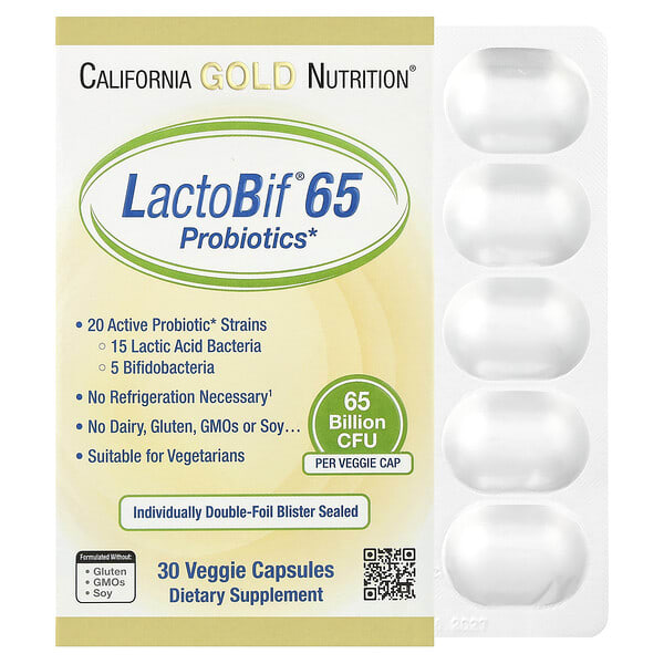 cgn01904_v_118.jpg LactoBif® 65, пробиотики, 65 млрд КОЕ, 30 растительных капсул — California Gold Nutrition