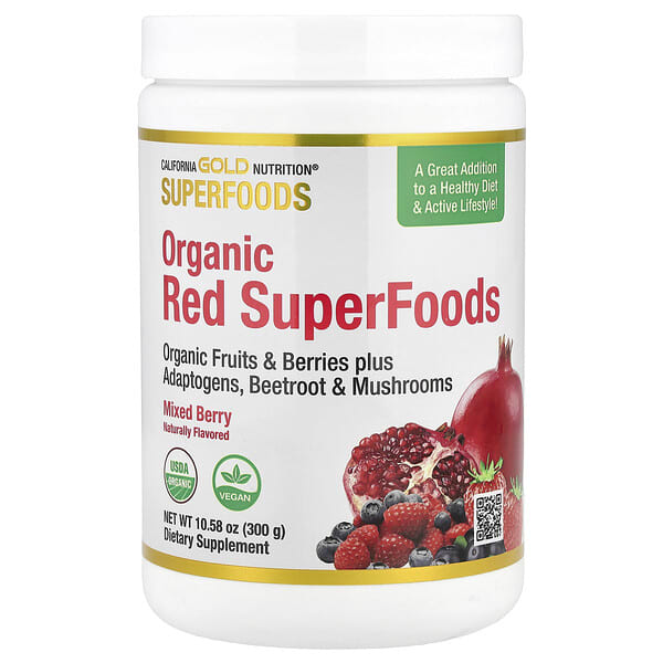 cgn01984_v_39.jpg Superfoods, органические красные суперфуды с порошками из органических ягод асаи, органической черники, органической клюквы и органического граната, смесь ягод, 300 г (10,58 унции) — California Gold Nutrition