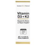витамины D3 и K2 в виде MK4, 25 мкг (1000 МЕ), 30 мл (1 жидк. унция) — California Gold Nutrition