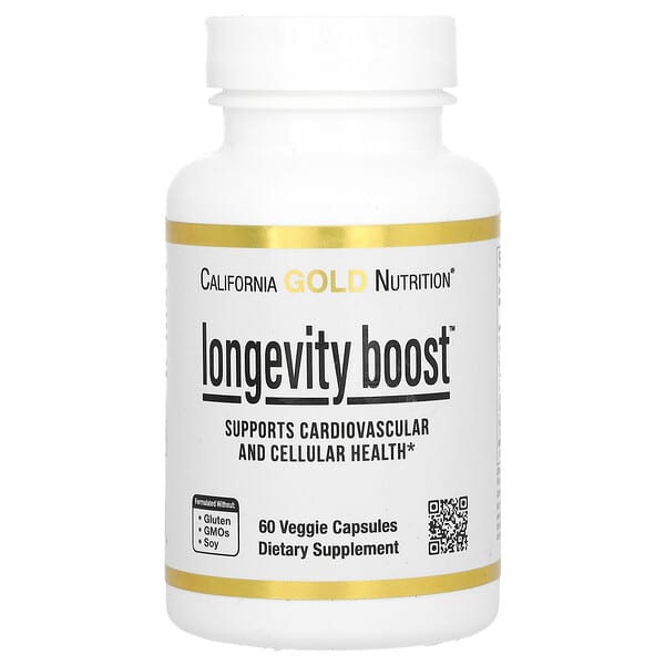 cgn02108_v_32.jpg Longevity Boost с транс-ресвератролом, экстрактом листьев оливкового дерева, смесью экстрактов винограда и среднецепочечными триглицеридами, 60 растительных капсул — California Gold Nutrition