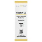 витамин D3, с нейтральным вкусом, 50 мкг (2000 МЕ), 30 мл (1 жидк. унция) — California Gold Nutrition