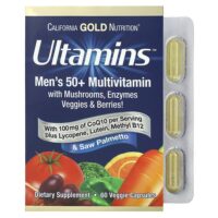 Ultamins, мультивитамины для мужчин старше 50 лет, с коэнзимом Q10, грибами, ферментами, овощами и ягодами, 60 растительных капсул — California Gold Nutrition