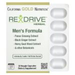 Rexdrive™, растительная добавка для мужчин, с экстрактами женьшеня обыкновенного, чёрного имбиря, горянки и растительными смесями, 30 растительных капсул — California Gold Nutrition