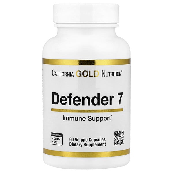 cgn02468_v_29.jpg Defender 7, добавка с витаминами A, C, D3 и B6, цинком, селеном и бета-глюканом, 60 растительных капсул — California Gold Nutrition