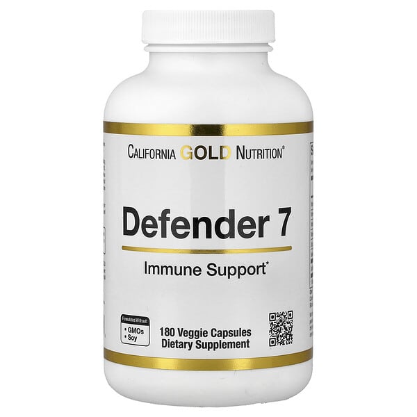 cgn02469_v_46.jpg Defender 7, добавка с витаминами A, C, D3 и B6, цинком, селеном и бета-глюканом, 180 растительных капсул — California Gold Nutrition