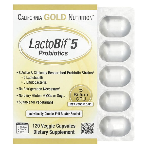 cgn02522_v_21.jpg LactoBif® 5, пробиотики, 5 млрд КОЕ, 120 растительных капсул — California Gold Nutrition