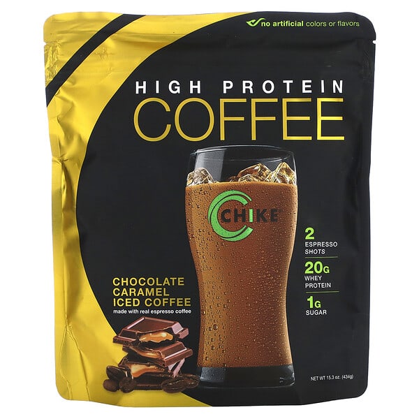 chk00045_v_2.jpg High Protein Iced Coffee, Chocolate Caramel, 15.3 oz (434 g) — Chike Nutrition