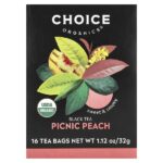 Black Tea, персик для пикника, 16 чайных пакетиков, 32 г (1,12 унции) — Choice Organics