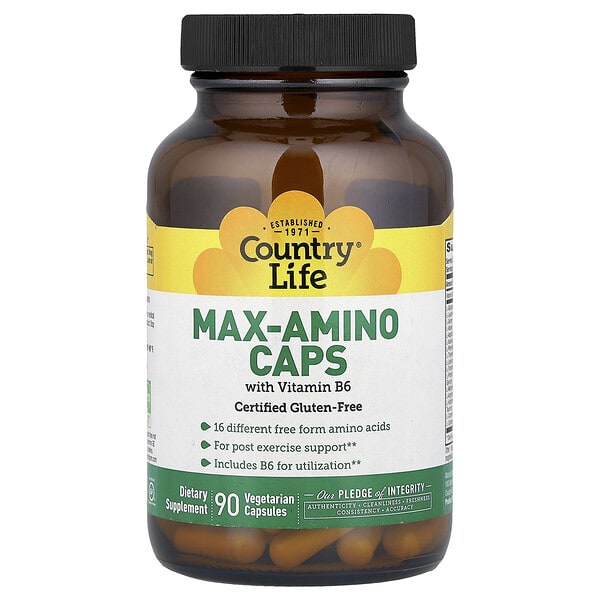 clf01495_v_24.jpg Max-Amino Caps, аминокислоты с витамином B6, 90 вегетарианских капсул — Country Life